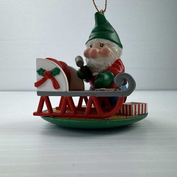 National Rennoc Elf Ornament Christmas Gnome Building Sleigh Vintage 1991 - Picture 3 of 12